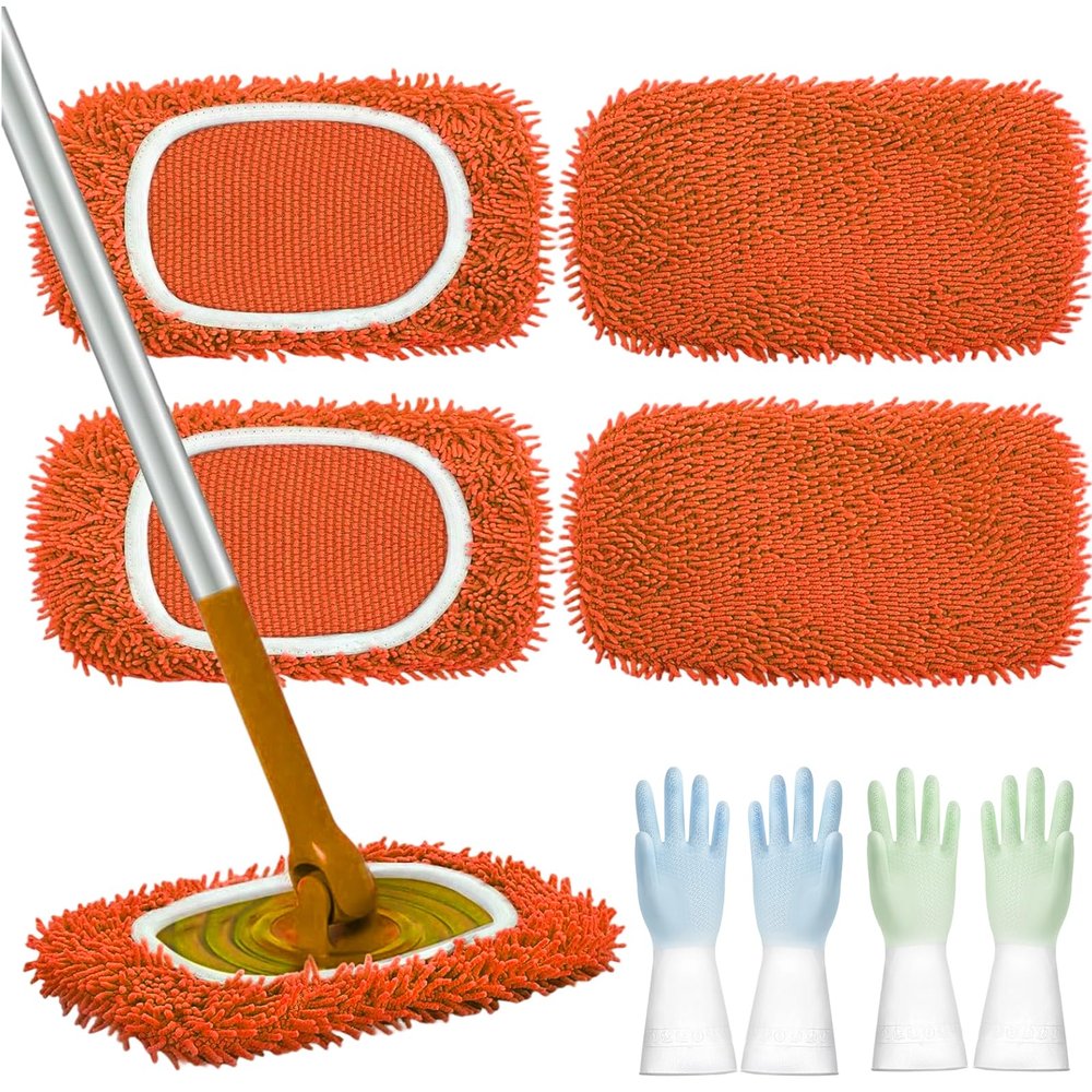 2025 Upgraded Reusable Mop Pads for Swiffer, 4/8/12 Pcs Washable Reusable Microfiber Mop Pads, Replacement Covers Suitable for Wet and Dry Cleaning of Various Floor Surfaces (Orange,8)