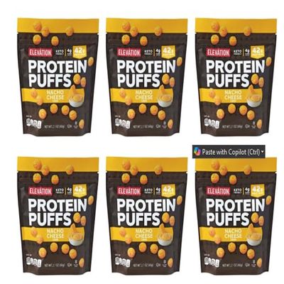 Elevation Keto Friendly Protein Puffs Nacho Cheese 2.1oz 60g (Six Bags)