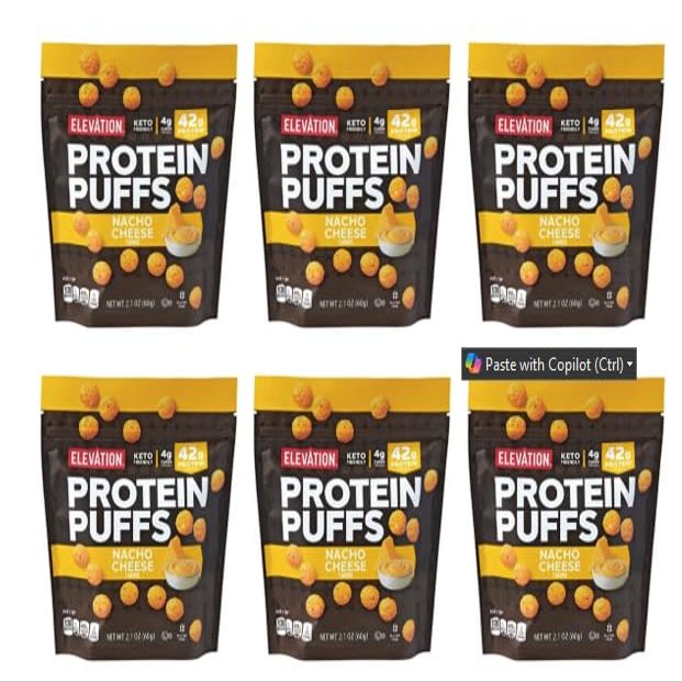 Elevation Keto Friendly Protein Puffs Nacho Cheese 2.1oz 60g (Six Bags)