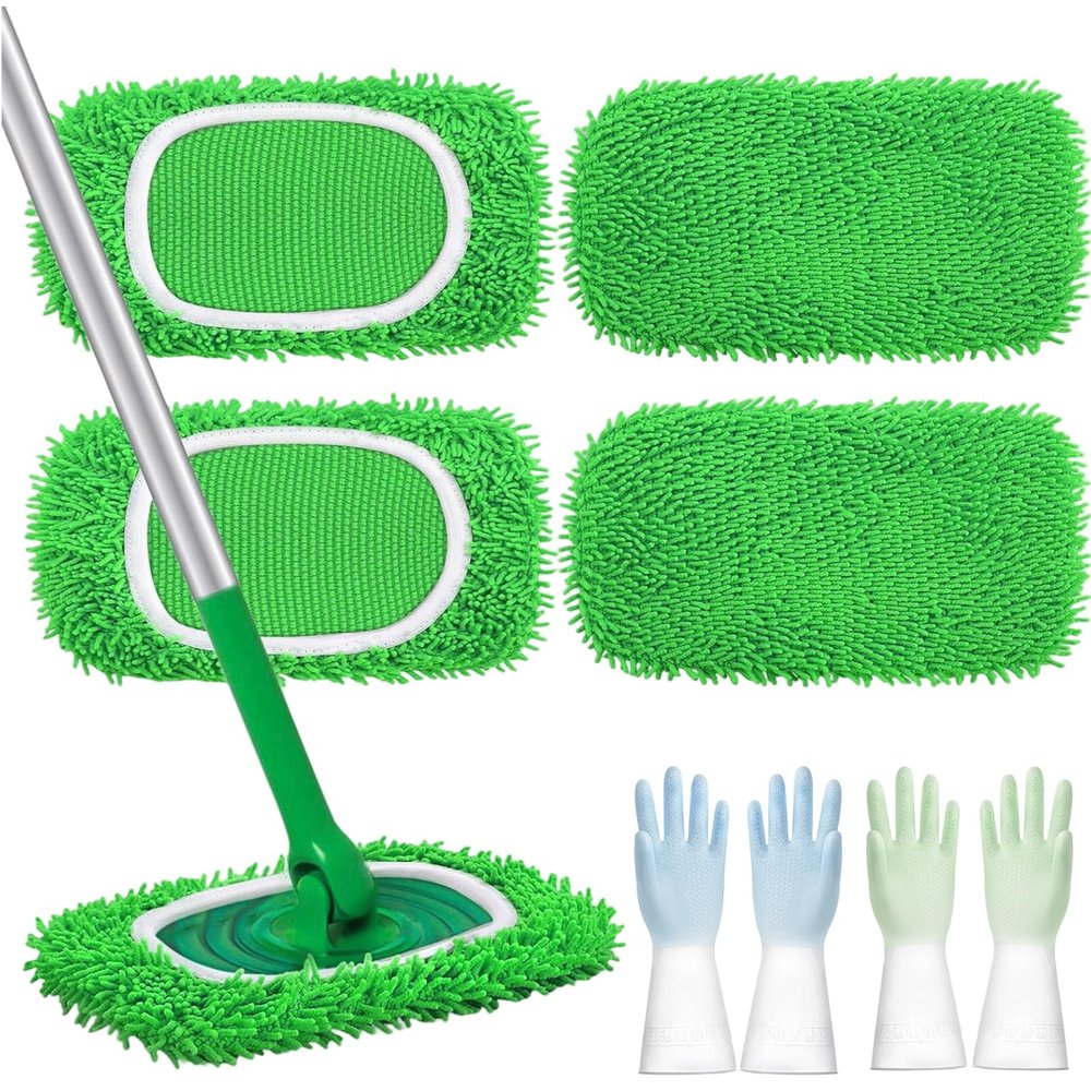 2025 Upgraded Reusable Mop Pads for Swiffer, 4/8/12 Pcs Washable Reusable Microfiber Mop Pads, Replacement Covers Suitable for Wet and Dry Cleaning of Various Floor Surfaces (Green,12)