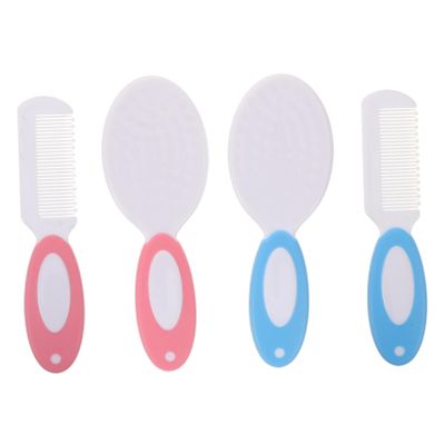 Didiseaon Newborn Hair Brush and Comb Set for Grooming Soft Nylon Bristles Gentle Sensitive Scalp Comfortable Grip Bath Scrubber Kit for Care Pink and Blue