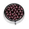 Mini Pill Case, Round Compact Organizer, Portable Holder for Supplements, Travel Pill Box Purse Carry for Students, Breast Cancer Awareness Ribbons Pink view 1