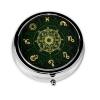 Pocket Pill Box, Waterproof Round Dispenser, Portable Mini Case for Supplements, Daily Use Organizer for Active Lifestyles, Sacred Geometric Zodiac Symbol Magic Occult view 1