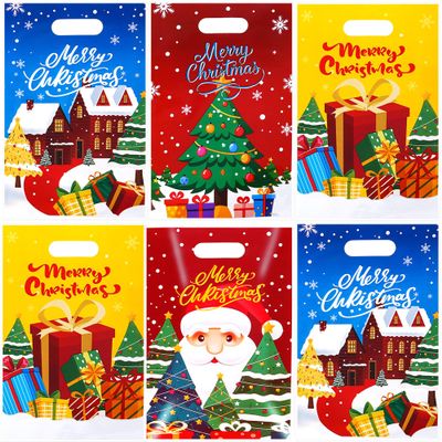 FUULOXE 60 Pcs Christmas Gift Bags with Handles Merry Christmas Treat Bag for Holiday Goody Snack Gift Bags Bulk Party Decoration Supplies Favors
