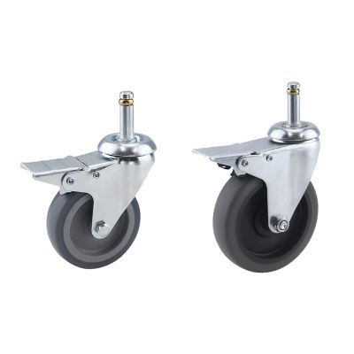 4pc 3/4/5 Inch TPR Insert Rod Caster Wheels Universal 360 Degree Rotary Bar Castors Concurrent Capacity for Shopping Carts,Furniture,Dolly,Workbench(Brake,4pcs - 3 Inch)