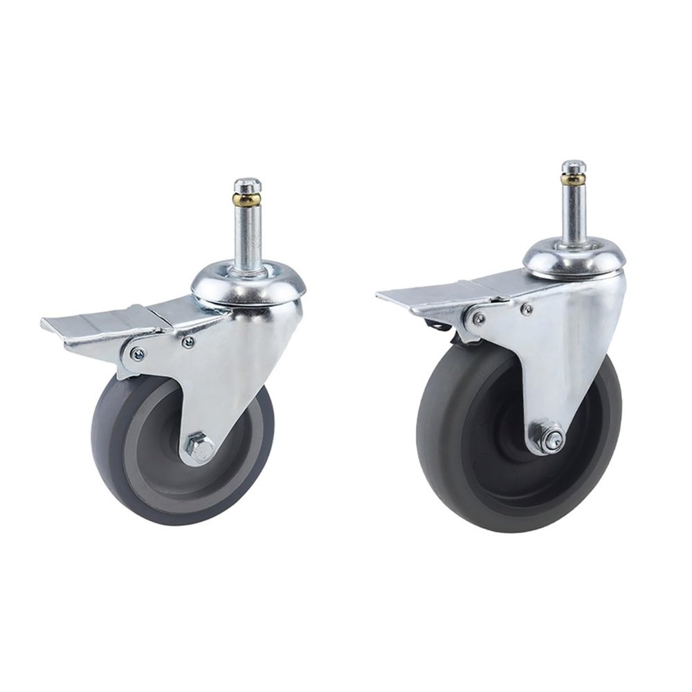 4pc 3/4/5 Inch TPR Insert Rod Caster Wheels Universal 360 Degree Rotary Bar Castors Concurrent Capacity for Shopping Carts,Furniture,Dolly,Workbench(Brake,4pcs - 3 Inch)