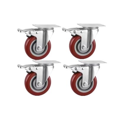 4Pcs 4 Inch/3inch Caster Wheel Heavy Universal 360 Swivel Silent Brake Wheels Caster Furniture Wear Platform Trolley Household(4pcs 4inch Brake)