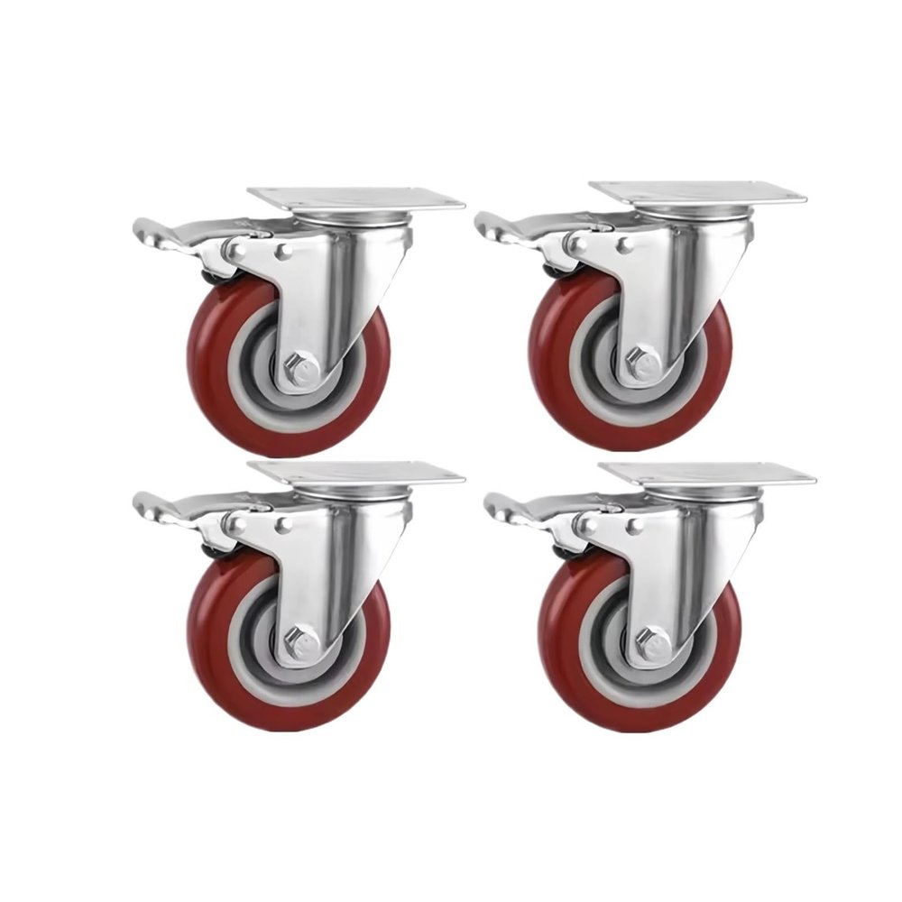 4Pcs 4 Inch/3inch Caster Wheel Heavy Universal 360 Swivel Silent Brake Wheels Caster Furniture Wear Platform Trolley Household(4pcs 4inch Brake)