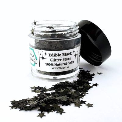 Dye-Free Edible Glitter Stars - Vegan, Gluten-Free & Non-Toxic | Perfect for Cakes, Cupcakes, Drinks & Desserts by Simply Sucr (Black, 2 Grams (Pack of 2))