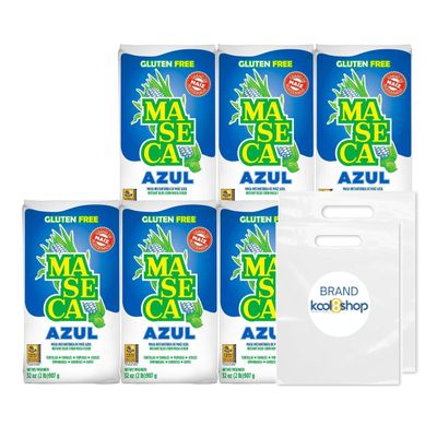 Maseca Maiz Azul Instant Corn Masa Flour Gluten Free Kosher Halal 2 lb Bags 6 Pack + 2 Storage Reusable Bags by KOOL8SHOP Infinite Deals