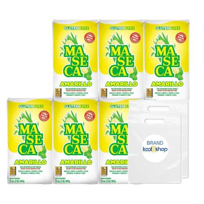Maseca Maiz Amarillo Instant Corn Masa Flour Gluten Free Kosher Halal 2 lb Bags 6 Pack + 2 Storage Reusable Bags by KOOL8SHOP Infinite Deals