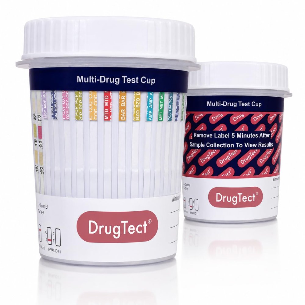 DrugTect At Home 14 Panel Drug Test Cup with 6 ADL Checks - 5 Pack