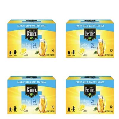 Iced Black Tea Family Sized Tea Bags, Family Size Quart Tea Bags (Four Boxes 24 tea bags x 4) (5.9oz x 4)