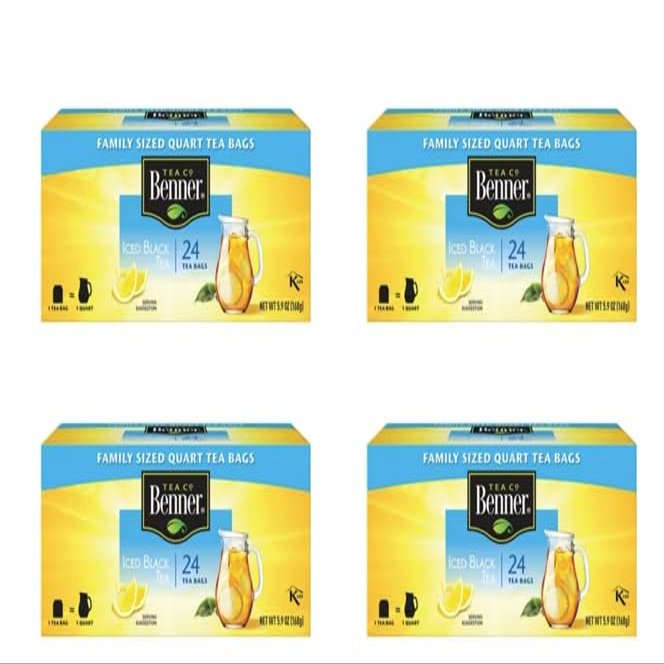 Iced Black Tea Family Sized Tea Bags, Family Size Quart Tea Bags (Four Boxes 24 tea bags x 4) (5.9oz x 4)
