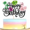 1 PCS Summer Beach Happy Birthday Cake Topper Glitter Dance Girl Flower Palm Tree Leaf Cake Pick Beach Birthday Cake Decorations for Summer Hawaiian Luau Aloha Baby Shower Party Supplies Black view 1
