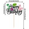 1 PCS Summer Beach Happy Birthday Cake Topper Glitter Dance Girl Flower Palm Tree Leaf Cake Pick Beach Birthday Cake Decorations for Summer Hawaiian Luau Aloha Baby Shower Party Supplies Black view 2