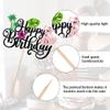 1 PCS Summer Beach Happy Birthday Cake Topper Glitter Dance Girl Flower Palm Tree Leaf Cake Pick Beach Birthday Cake Decorations for Summer Hawaiian Luau Aloha Baby Shower Party Supplies Black view 3