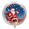 Pill Box 3 Compartment Christmas Santa Claus Travel Pill Case with Mirror Waterproof Medicine Pills Organizer 3 Times A Day Portable Med Container for Purse & Pocket Round Silver view 1