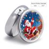 Pill Box 3 Compartment Christmas Santa Claus Travel Pill Case with Mirror Waterproof Medicine Pills Organizer 3 Times A Day Portable Med Container for Purse & Pocket Round Silver view 2