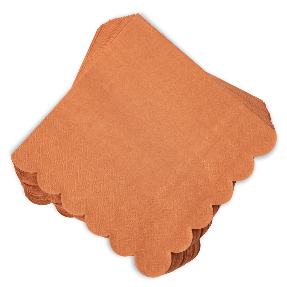 100 Pcs Terracotta Napkins Scalloped Edged Dessert Cocktail Napkins Folded 5 x 5 Inches Disposable Napkins for Dinner Wedding Birthday Party