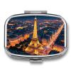 Pill Box 2 Compartment Eiffel Tower Travel Pill Case with Mirror Waterproof Medicine Pills Organizer 2 Times A Day Portable Med Container for Purse & Pocket Rectangle Silver view 1