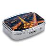 Pill Box 2 Compartment Eiffel Tower Travel Pill Case with Mirror Waterproof Medicine Pills Organizer 2 Times A Day Portable Med Container for Purse & Pocket Rectangle Silver view 3