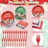 100 Pieces Christmas Party Tableware Set Merry Christmas Disposable Plates, Napkins and Forks, Santa Snowman Red Green Dinnerware for Xmas Holiday Birthday and Winter Party Supplies view 3