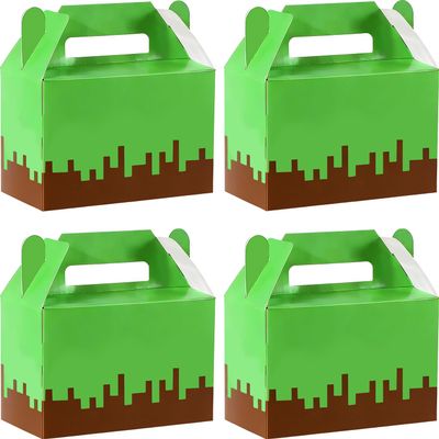 24Pcs Pixel Party Favors Gift Boxes Pixel Paper Treat Boxes Bulk Mining Theme Green Brown Video Game Birthday Goodie Candy Box for Kids Gamer Birthday Supplies Pixelated Party Baby Shower Decoration
