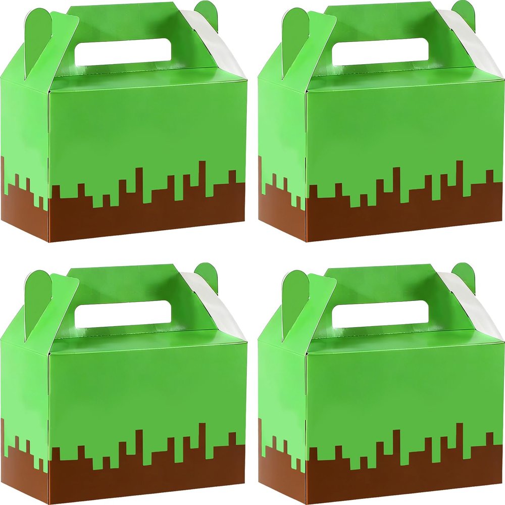 24Pcs Pixel Party Favors Gift Boxes Pixel Paper Treat Boxes Bulk Mining Theme Green Brown Video Game Birthday Goodie Candy Box for Kids Gamer Birthday Supplies Pixelated Party Baby Shower Decoration