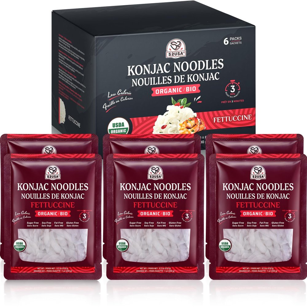 52USA USDA Organic Konjac Fettuccine Noodle, 6 Pack (52.8 oz Total) Low Carb Pasta Konjac Noodles, Keto and Paleo Friendly, Vegan, Gluten-Free, Sugar-Free Shirataki Noodles, Ready to Eat