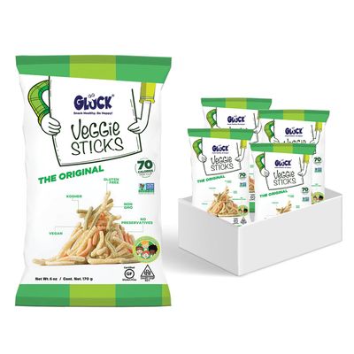 Gluck Sea Salt Veggie Sticks, Crunchy Vegetable Snack Straws, Gluten Free Crisps, Low Calorie Vegan Treat, Nut-Free Plant-Based Snack, Healthy Vegan Snacks for Guilt-Free Munching, 6oz - 4 Pack
