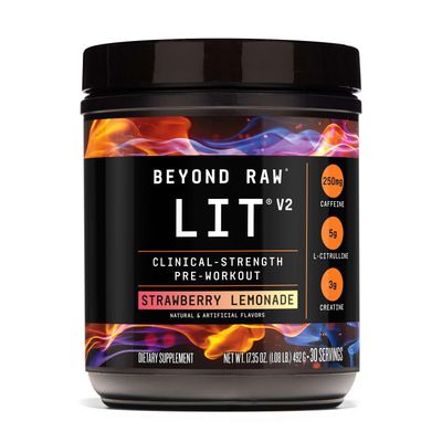 BEYOND RAW LIT V2 Clinical Strength Pre Workout Powder, Hits Harder, Bigger Pumps, Caffeine, L-Citrulline, Creatine, Strawberry Lemonade, 30 Servings