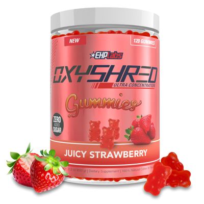 EHP Labs OxyShred Gummies - Pre Workout Gummies & Energy Chews with 100mg Caffeine, L-Carnitine for Thermo & Metabolic Support, All Natural Energy Boost - Strawberry Flavor 60 Servings