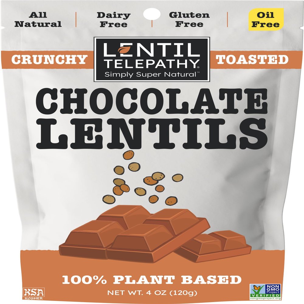 Lentil Telepathy Chocolate Crunchy Whole Lentil Snack, Rich Cocoa Flavor, OIL FREE, Never Fried, Plant Based, Gluten Free, 4 oz