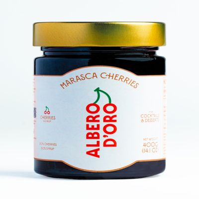 Albero dOro Premium Marasca Cocktail Cherries 400g Jar | European Marasca Variety | Rich Syrup | Non-GMO | Gourmet Garnish for Cocktails & Desserts
