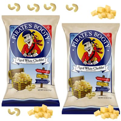 Aged White Cheddar Puffs, 18 Ounce Bags (Pack of 2) PirateBooty Baked Rice and Corn Puffs - Bulk Snacks for Kids & Adults - Gluten Free