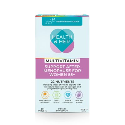 Health & Her Multivitamin Support After Menopause for Women 55+ - Supplements for Women - Nutrition and Wellbeing Support - 1 Month Supply, 60 Tablets - Vegan & Gluten Free