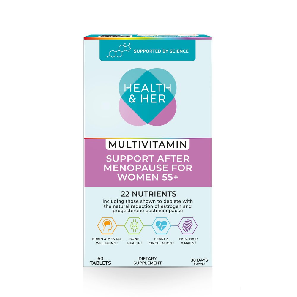 Health & Her Multivitamin Support After Menopause for Women 55+ - Supplements for Women - Nutrition and Wellbeing Support - 1 Month Supply, 60 Tablets - Vegan & Gluten Free