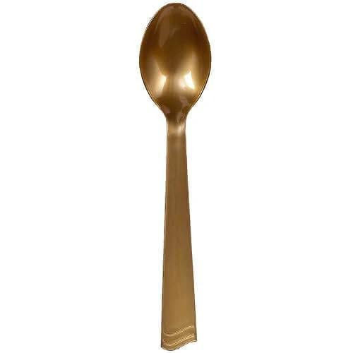 10 inch Gold Plastic Salad Serving Spoon Disposable Serving Spoon, Utensils for Salads Pasta Fruits Snacks Party Catering Buffet Picnic BBQ Kitchen Events Receptions Food Service Use (18)