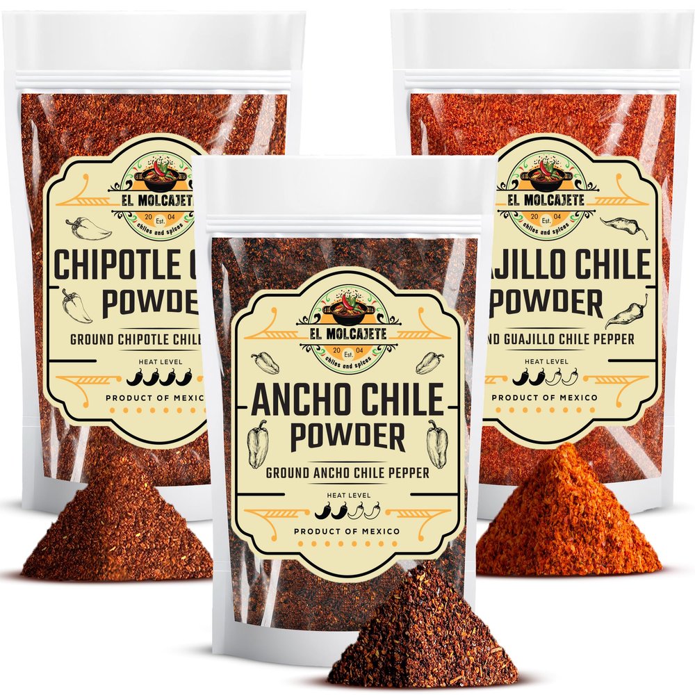 Chile Powder Variety Pack 3x4oz Ancho Guajillo Chipotle Ground Mexican
