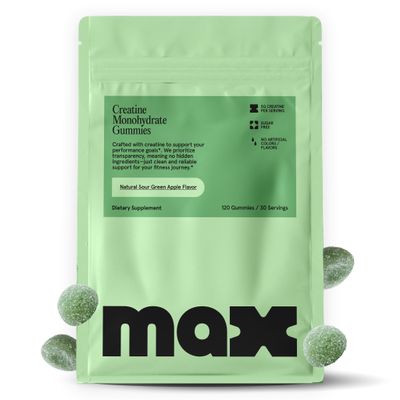 MAX Sugar Free Creatine Monohydrate Gummies - 5g Per Serving, 120 Count - Vegan, Lab Verified, Nothing Artificial Sour Green Apple