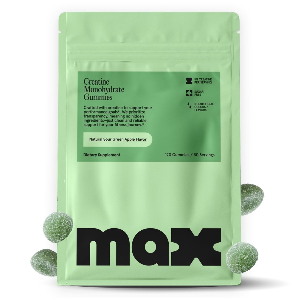 MAX Sugar Free Creatine Monohydrate Gummies - 5g Per Serving, 120 Count - Vegan, Lab Verified, Nothing Artificial Sour Green Apple