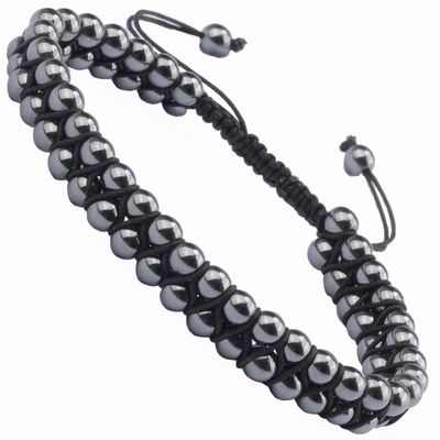 MASSIVE BEADS Double Layer Natural Chakra Healing Power Crystals Macrame Bracelet Yoga Stone Beads Gemstone Meditation Relax Anxiety Bangle for Unisex Women Men (Hematite Black, 4mm)