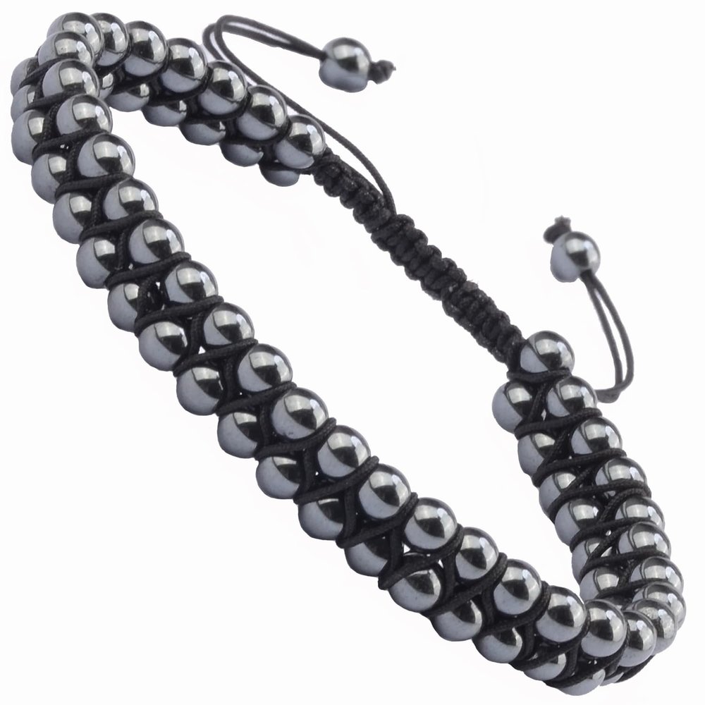 MASSIVE BEADS Double Layer Natural Chakra Healing Power Crystals Macrame Bracelet Yoga Stone Beads Gemstone Meditation Relax Anxiety Bangle for Unisex Women Men (Hematite Black, 4mm)