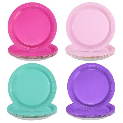 Grencian 60Pcs Mermaid Solid Decorations 9" Heavy Duty Plates Hot Pink Teal Purple Paper Plates Disposable Mermaid Theme Tableware Set for Girls Kids Baby Birthday Baby Shower Party Supplies
