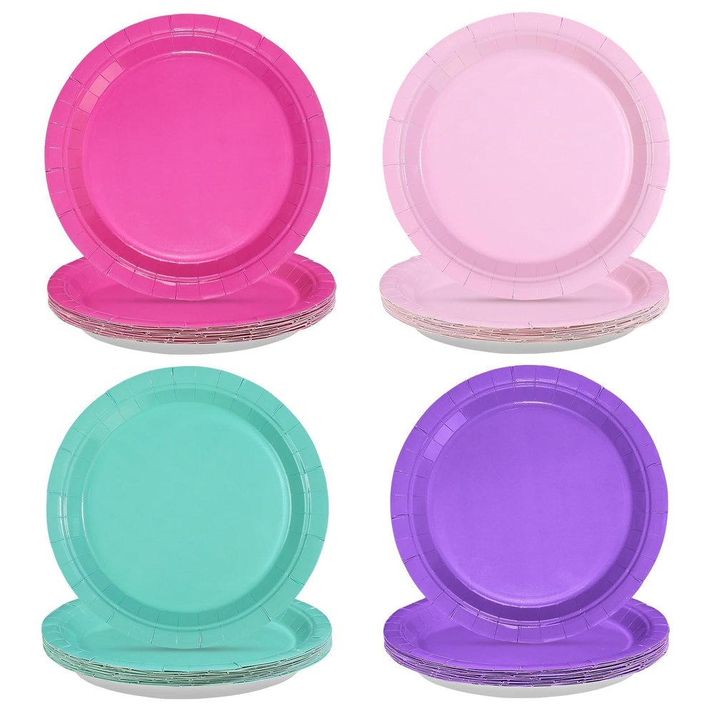 Grencian 60Pcs Mermaid Solid Decorations 9" Heavy Duty Plates Hot Pink Teal Purple Paper Plates Disposable Mermaid Theme Tableware Set for Girls Kids Baby Birthday Baby Shower Party Supplies
