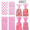 Capesaro 50 Pieces 10.6 x 5.1 In Pink Cellophane Treat Bags Candy Gift Bag with Twist Ties Stripes Polka Dot Printed Pattern Goodie Bag for Birthday Weddings Party Favors view 1