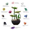 10.23 Inch-Tabletop Indoor Water Fountain & 3 Tiers of Flowing Water + Free 5 Crystals for Meditation & Landscape & Good Luck-Lighting Circle(Safflower) view 2