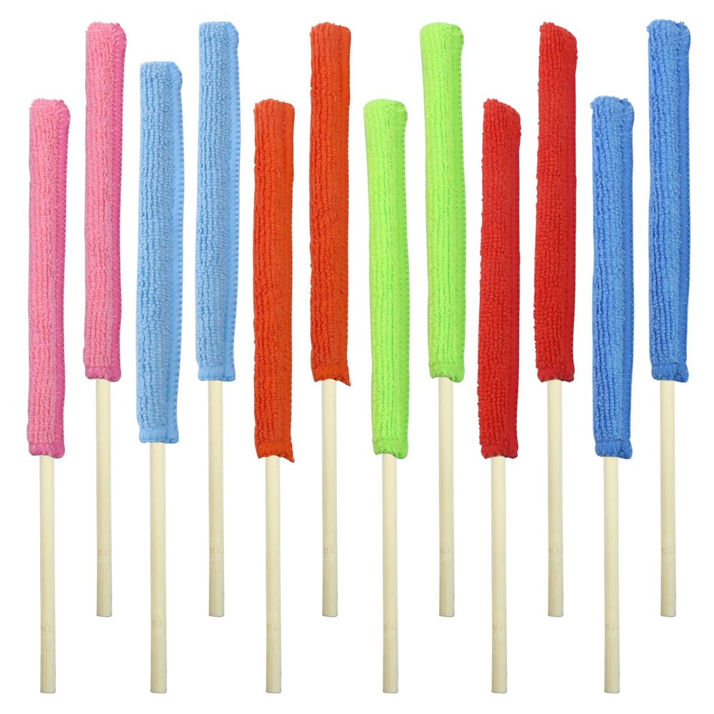 AKVIBG 12 Pack Microfiber Detail Duster Sticks, Mini Dusters for Cleaning, Fan Cleaning Brush, Blinds Cleaner Tool, Crevice Cleaning Tool for Home/Car Window Blind