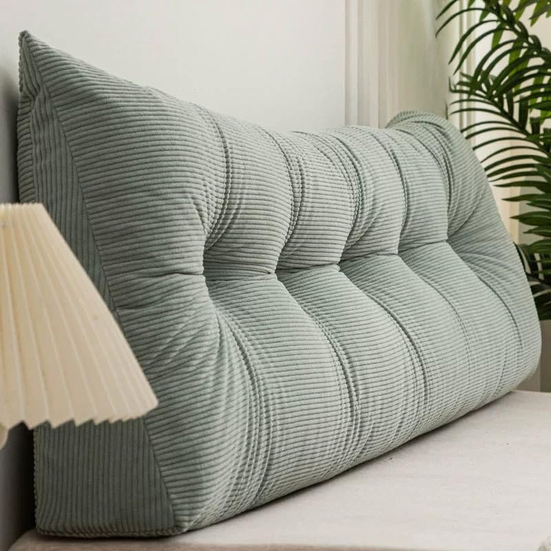 Triangular Headboard Pillow with Side Pocket, Backrest Positioning Support, Bed Rest Reading Pillows for Dorm Bedroom Bed Sofa (Green, 59 * 19")